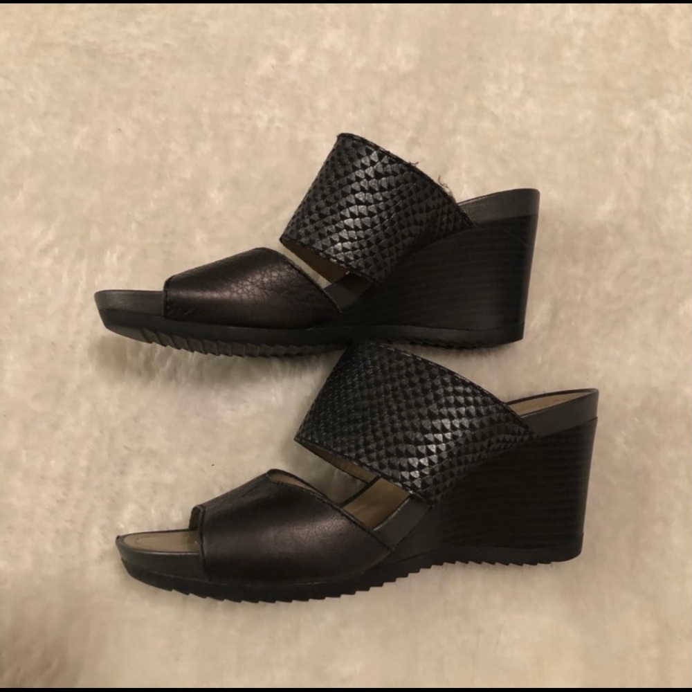 Geox black wedge slip on sandals